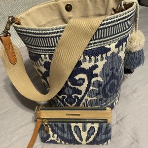 Spartina 449 Daufuskie Island bag linen/leather bucket tote & wristlet wallet